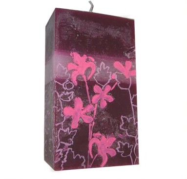 Rectangular Candle with Pink Painted Flowers