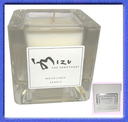 White Linen Square Glass Candle