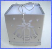 Wax Filled Metal Square Silver Bells Filligree Candle