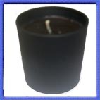 Jet black candles in black glass