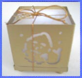 Wax Filled Metal Square Gold Father Xmas Filligree Candle