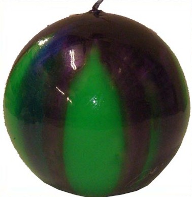 Bright  Green Ball Candle with Dark Purple Top