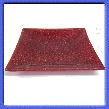 Square Red Glass Plate in Shiny Red Mottled Glass