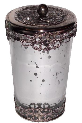 Silver Glass T Light Holder With Silver Top