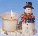 Snowman Candleholder with Candy Stick and Wax Filled Glass