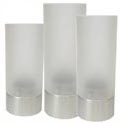 Set of Three Frosted Glass T Light Holders with Stainless Steel Base